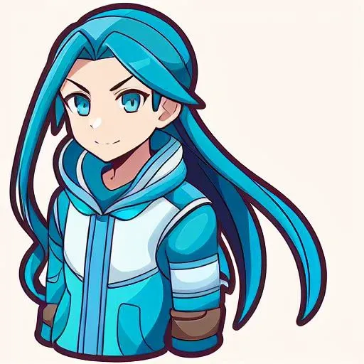 a cartoon image of a woman with blue hair and a hoodie