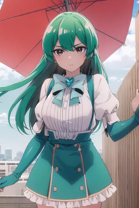 sayominakami, <lora:sayo minakami-lora-nochekaiser:1>,
sayo minakami, long hair, (brown eyes:1.5), bow, hair bow, (green hair:1.5),
BREAK skirt, gloves, boots, elbow gloves, magical girl, blue gloves,
BREAK outdoors, city, sky, sun, clouds,
BREAK looking a...