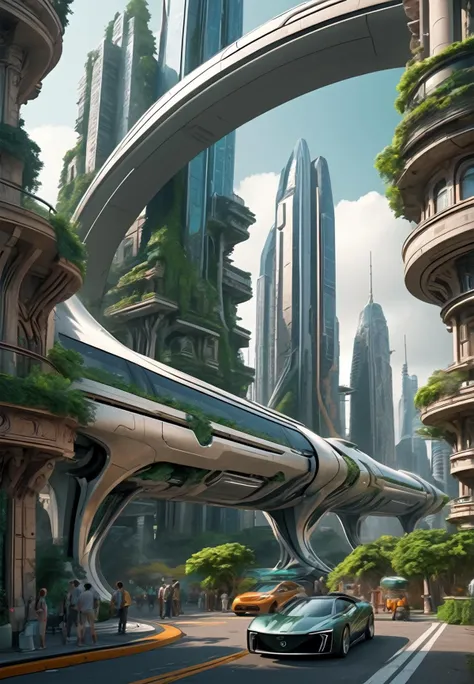 futuristic city with a futuristic train and a futuristic car