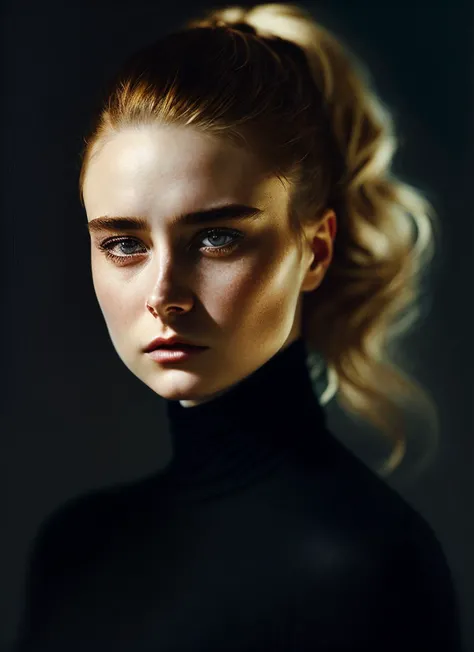 A stunning intricate full color portrait of (sks woman:1),wearing a black turtleneck, epic character composition, by ilya kuvshinov, alessio albi, nina masic, sharp focus, natural lighting, subsurface scattering, f2, 35mm, film grain, <lora:locon_alessandr...