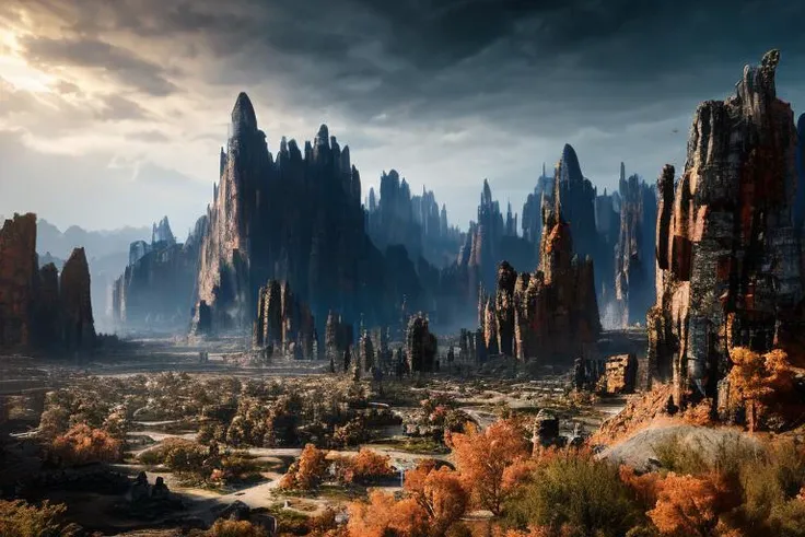 a good photo of (((concept art))) (((old fasion landscape))),8k resoultion,ultra cool,hyper realstic, scifi style,dramatic lighting, atmosphere lighting, hyper detail features, ray tracing, 3D, cinematic lighting, dark shadows, unrealistic Engine 5 renderi...