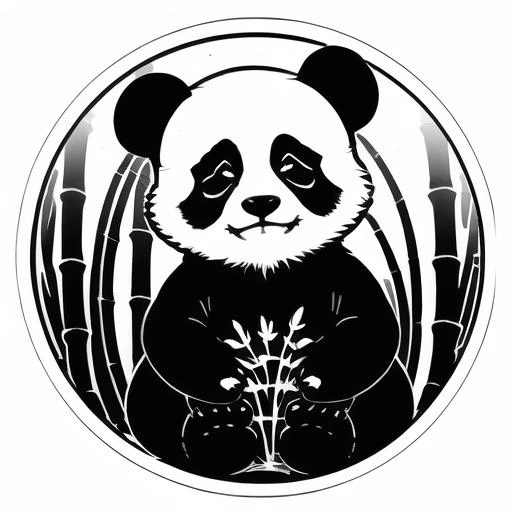 a black and white panda bear sitting in a bamboo tree