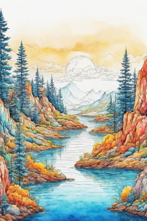 (((masterpiece))),(((best quality))),((ultra-detailed)),
line art drawing colored with watercolor Explore a hidden realm where dreams take physical form, and dreamers can navigate their own dreamscapes. Picture surreal landscapes, floating emotions, and th...