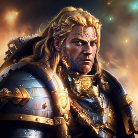 <lora:Leman MK1 by CARAXES:0.7> portrait of leman russ, power armored viking warrior, wild hair, braided hair, holding weapon, sword, skin details, detailed eyes, detailed face,, (masterpiece:1.2) (photorealistic:1.2) (bokeh) (best quality) (intricate deta...