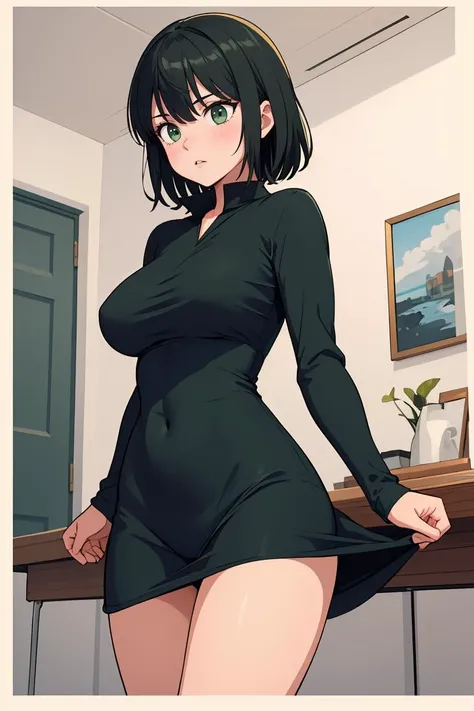 (masterpiece, best quality), 1girl,  <lora:Fubuki:0.8> fubuki, short hair, large breasts, green eyes, dress, long sleeves, thighs,