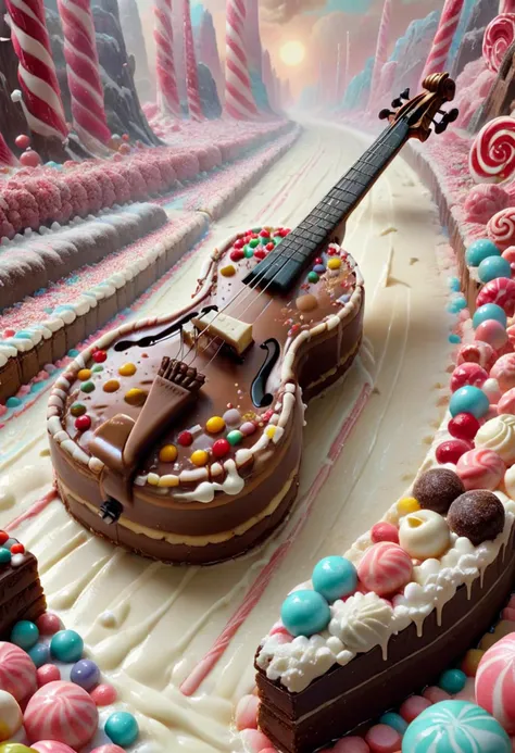 a close up of a cake with a violin on it