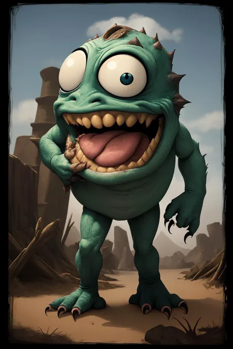 a cartoon green monster with big eyes and a big smile