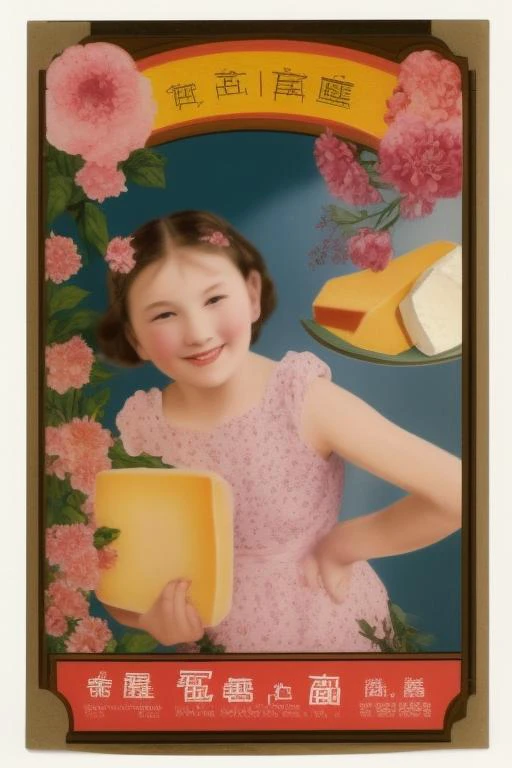 cheese packaging with a young girl and flowers <hypernet:chinprop:1>