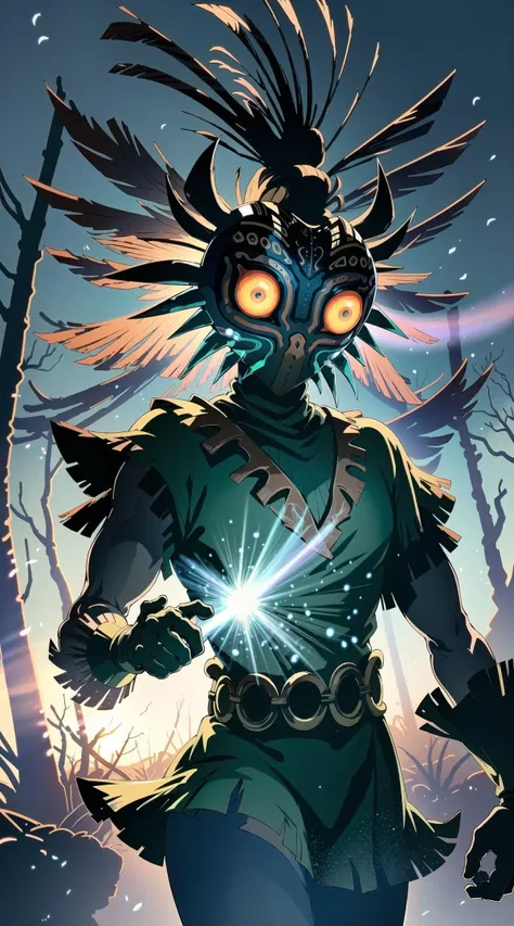 skull kid, solo, (realistic:0.5), masterpiece, solo, (best quality, perfect detailed, beautifully detailed face, detailed eyes),...