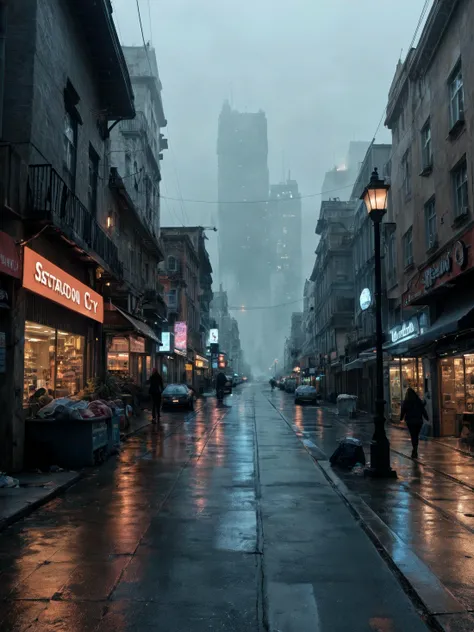 score_9, score_8_up, score_7_up, realistic lighting, photo, photorealistic
dark futuristic scenery, atmospheric fog, moonlight, futuristic city, dirty busy streets with open shops, trash on street, run down buildings, (postapocalyptic city:1.3)