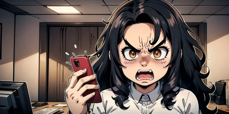 anime image of a woman holding a cell phone in her hand