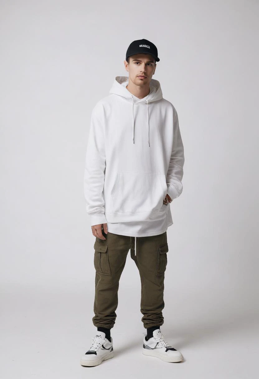 <lora:Theo_James_SDXL:0.8> th3o a man, wearing streetwear, blank white background, fashion editorial