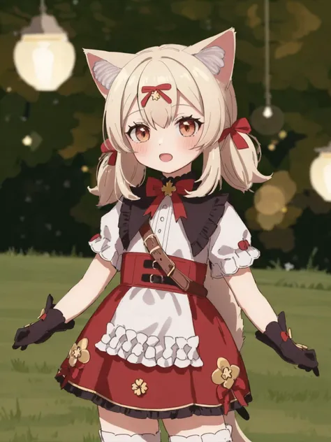 anime girl in a red and white dress with a cat ears