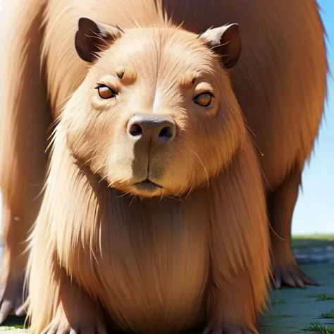 a close up of a bear with a very big face