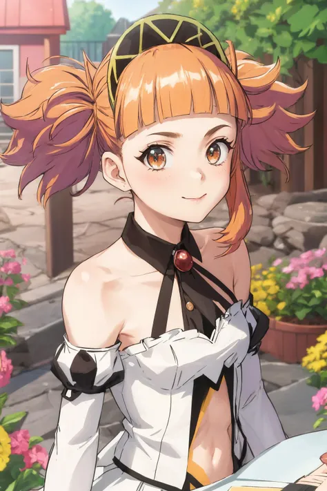 masterpiece, best quality, highres,
<lora:Hlokk:0.7>, hlokk, 1girl, solo,
hlokk, 1girl, solo, dress, navel, bare shoulders, twintails, closed mouth, standing, detached sleeves, puffy sleeves, blunt bangs, orange hair, clothing cutout, sitting, hand on chec...