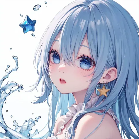 anime girl with blue hair and blue eyes and a starfish