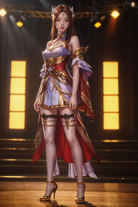 highres,absurdres,masterpiece,best quality,original,extremely detailed CG,extremely detailed wallpaper,perfect lighting,looking at viewer,bare hands,standing on stage,1girl,blurry background,
<lora:dingdang-TSSXRX:0.6>, Qian Renxue,