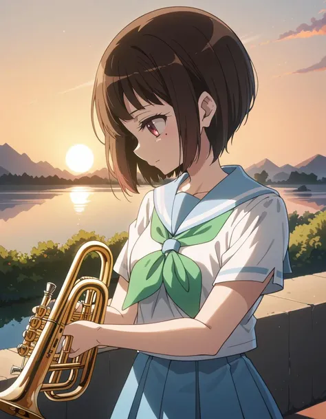 -  score_9, score_8_up, score_7_up, source_anime, absurdres, <lora:hibike!_euphonium_-_ kaori_nakaseko:1>   nakaseko, brown_hair, short_hair, mole_under_eye,  red_eyes, kitauji_high_school_uniform,  short_sleeves, green_neckerchief, blue_sailor_collar play...