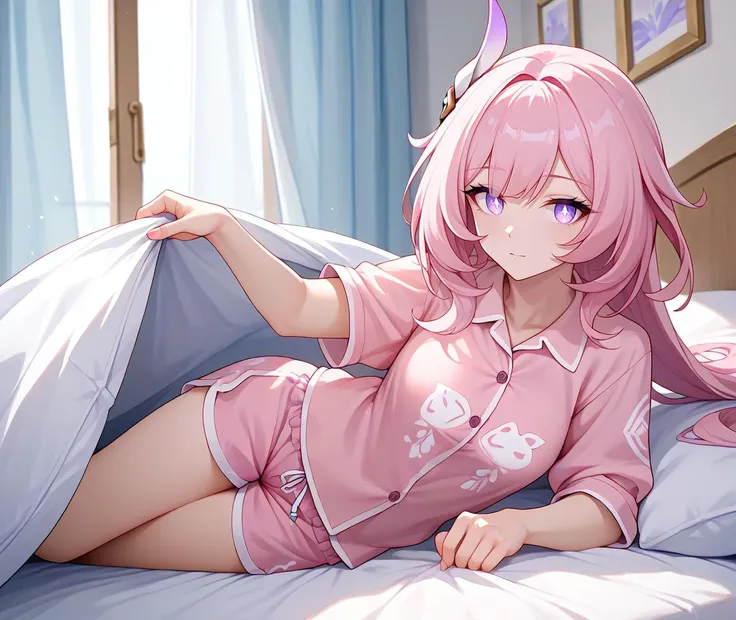 score_9,score_8_up,score_7_up,
1girl, pajamas, shorts, elysia \(honkai impact\), long hair, 
solo, cowboy shot, looking at viewe...