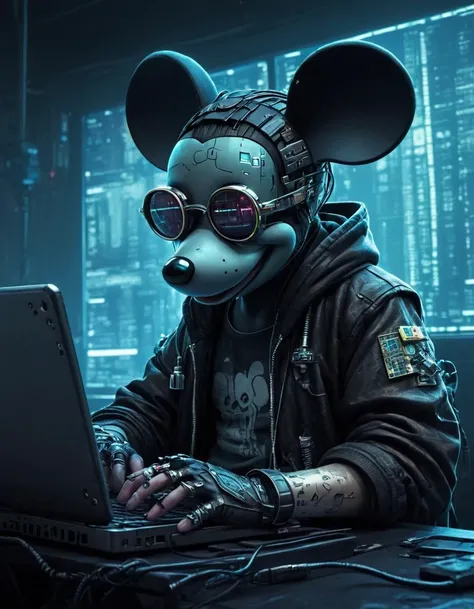 mickey mouse as a hacker, cyberpunk