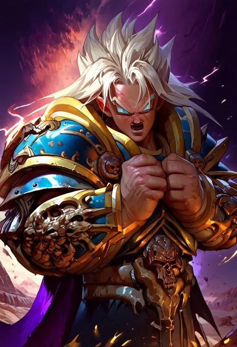 score_9, score_8_up, score_7_up, 1guy, super saiyan arthas menethil, arthas warrior, realistic, g0thicPXL, <lora:super-saiyan-ponyxl-lora-nochekaiser:1>, spiky hair, aura, open mouth, saiyan transformation pose, shouting, spiked hair, super saiyan, white h...