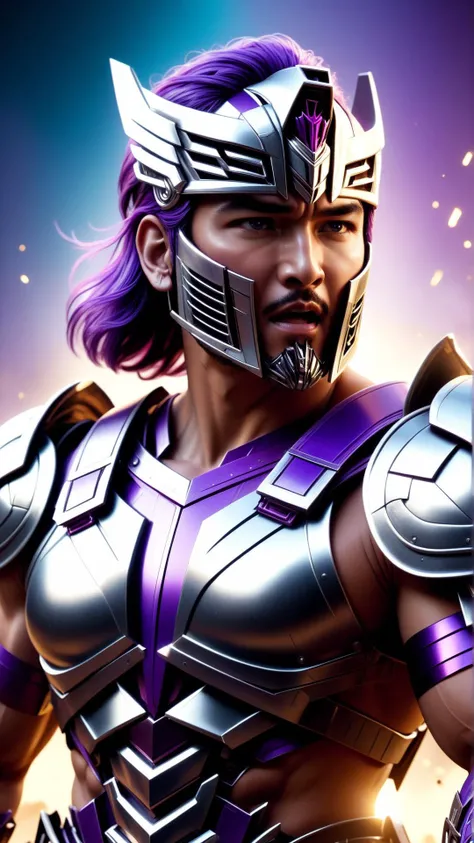 <lora:TransformersStyleXL:1>TransformersStyle Silver Purple portrait, solo, upper body, looking at viewer, detailed background, detailed face, (<lora:MongolPunkAI:0.6>, MongolPunkAI, mongolian  theme:1.1), gladiator,  defeated,  taunting expression, broken...