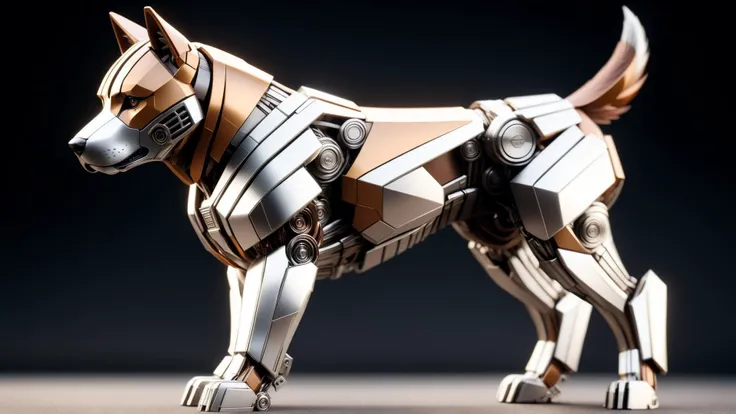 <lora:TransformersStyleXL:1>TransformersStyle Silver Brown dog body, tech, sci-fi, technology, michael bay transformers, (metallic:0.7), 24mm, (analog, cinematic, film grain:1.3), Bokeh DOF, (Masterpiece:1.3) (best quality:1.2) (high quality:1.1)