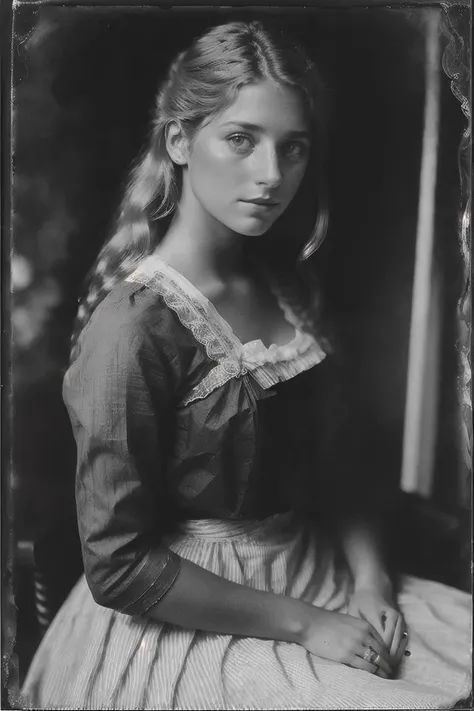 a black and white photo of a young girl in a dress