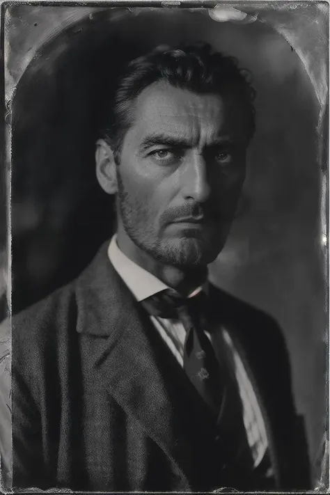 a black and white photo of a man in a suit and tie