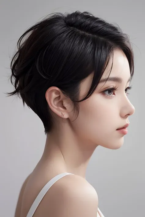 natural skin,(close-up:1.0) photo of as (young:1.0) woman, (oiled skin:1.0), (tilted angle shot:1.0), (slick undercut hair:1.2), (8k uhd:1.0), (best quality:1.0), (masterpiece:1.0), (sharp focus:1.0), (basic grey backdrop:1.0), <lora:GoodHands-beta2:1>