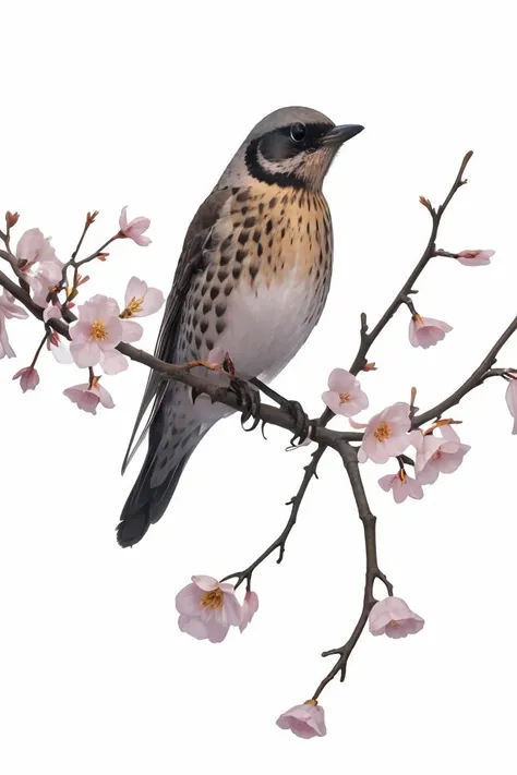 (masterpiece, best quality, official art),Fieldfare on branch with flowers (white background:1.2),<lora:iNaturalistBirds_v03:0.8>,realistic,