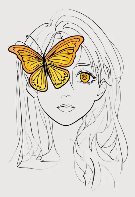 masterpiece,best quality,highly detailed,score_9,score_8_up,score_7_up,score_6_up,source_anime,
BREAK
<lora:oneLineArtPony1.0:1>,lineart,
1woman,with a butterfly on her face,upper body,grenn eyes,yellow butterfly,