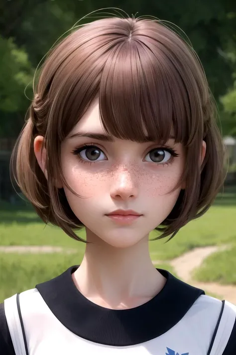 professional, masterpiece, 8k, hyperrealistic portrait of a 20yo cute girl, short hair, (looking shy:1.3), freckles, detailed face, detailed skin, photography, hq, photorealistic,