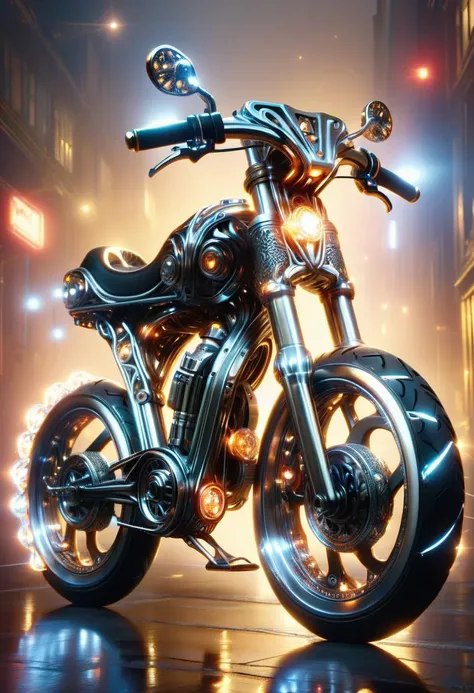 hyper detailed masterpiece, dynamic, awesome quality, DonMSt33lM4g1cXL  folding bike, 
  flashing lights, 
 wheel flares, voidmetal, rugged,
 retro-inspired livery, velvety plushness, , made of steel, shiny  <lora:DonMSt33lM4g1cXL-v1.1-000008:1>