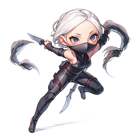 (masterpiece, best quality:1.2),
1girl, ninja suit, ninja mask, weapon,  white hair , full body, simple background, white background,  <lora:justduet_anyv5_r50_768_a128-d16_adamW-000006:0.6>