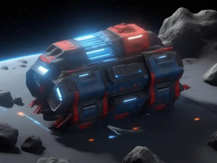 spacecraft look like a blue and red jellyfish, small asteroids in the background,
unreal engine 5 render, a detailed matte photo, photorealism,
crystal clear,(high contrast),
(Gorgeous Photo:1.3) of (Ultra detailed:1.3), 8k, masterpiece, ((ultra detailed:1...