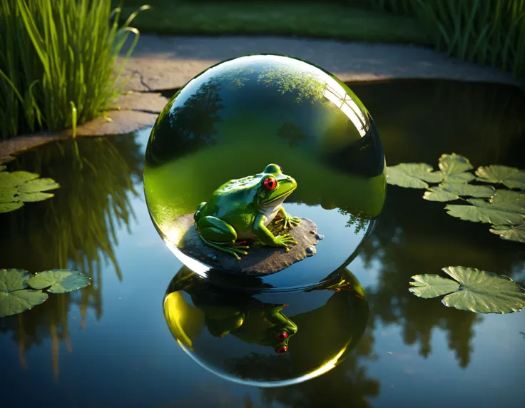 there is a glass ball with a frog inside of it