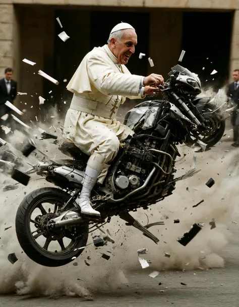 (ral-vlntxplzn-sdxl:1.3), (pope motorbike jumping, fragmented, dynamic, energetic:0.9)