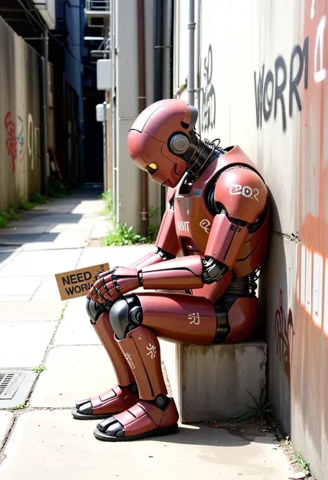 there is a robot sitting on a wall reading a book