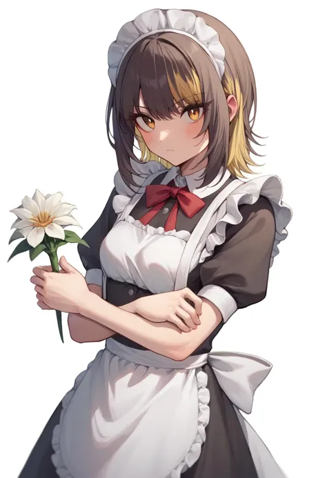 anime maid with a flower in her hand