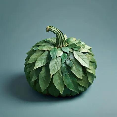 indoor, a pumpkin made out of leaves,  <lora:LeafStyle:1>