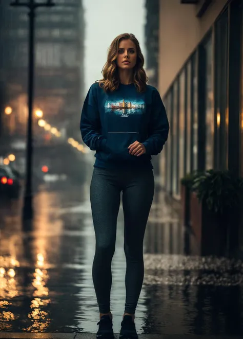 <lora:Amy Adams:1> sks woman, (((masterpiece))),(((best quality))),highly detailed, (1girl), standing in front of a window, wearing yoga pants and sweatshirt, raining outside, detailed water, city lights reflecting off the window, dusk, dynamic lighting, s...