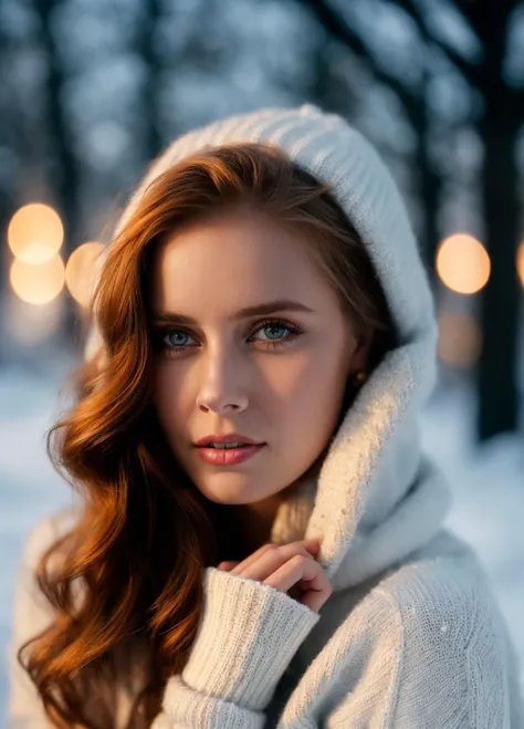 <lora:Amy Adams:1> sks woman, beautiful girl wearing a thin sweater, glamourous hair, depth of field, bokeh, morning in the snow, (masterpiece) (best quality) (detailed) (8k) (wallpaper) (cinematic lighting) (sharp focus) (intricate), dynamic lighting, viv...