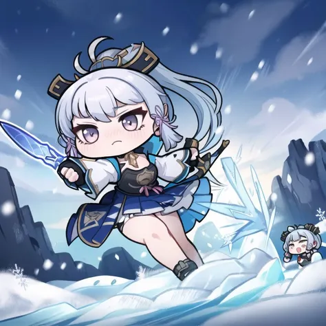 a cartoon image of a girl with a sword in the snow