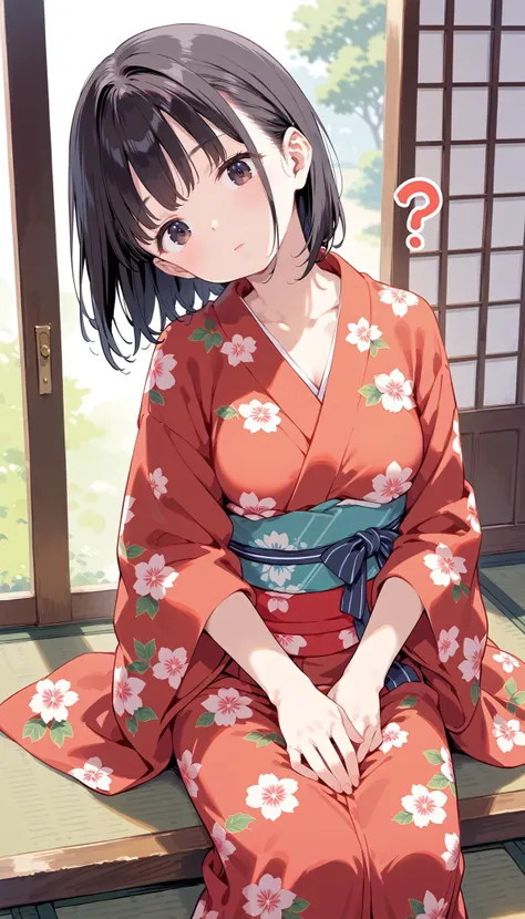 anime girl in kimono outfit sitting on a window sill