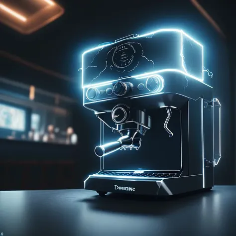 a close up of a coffee machine on a table with a bar in the background