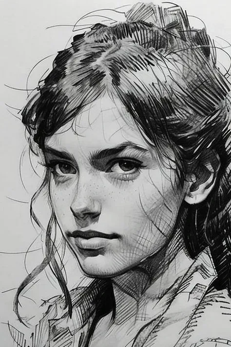 pencil portrait, close up a woman