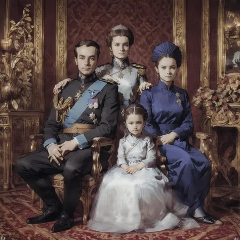 zenno style, royal family portrait, <lora:zennosuke_style:1>