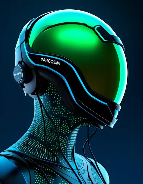 a close up of a person wearing a helmet and headphones