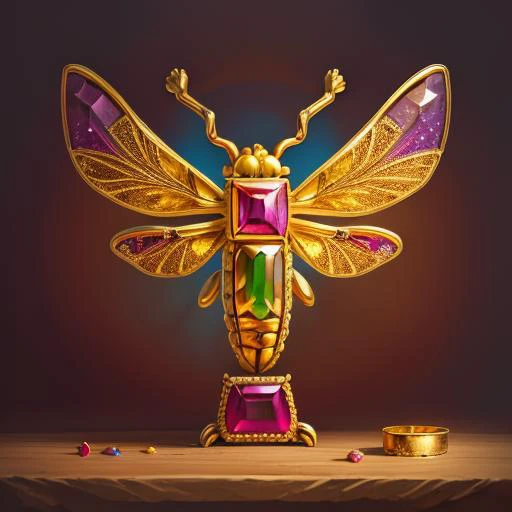 ((masterpiece,best quality)), absurdres, <lora:Egyptian_Icons:0.7>, Egyptian_Icons, no humans, still life, gold, sparkle, dragonfly, gems